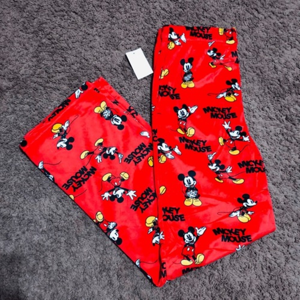 Disney Mickey Mouse Red Fleece Pajama Pants Mens Medium All Over Print Lounge